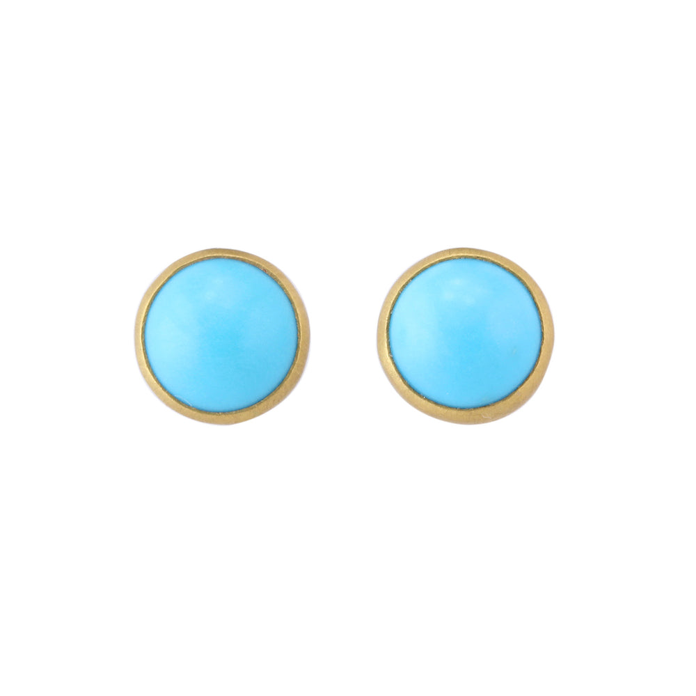 Front-facing view of Round Sleeping Beauty Turquoise Studs by Lola Brooks
