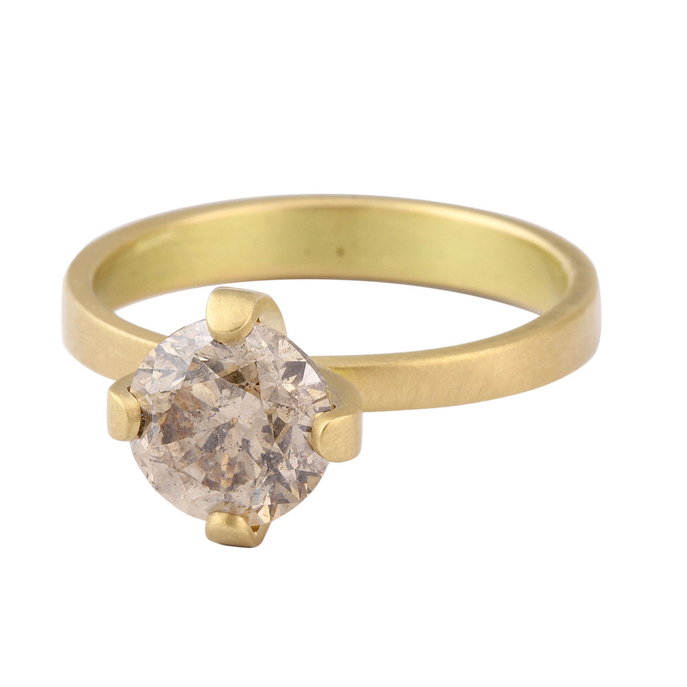Angled view of Prong Set Brilliant Champagne Diamond Ring by Lola Brooks