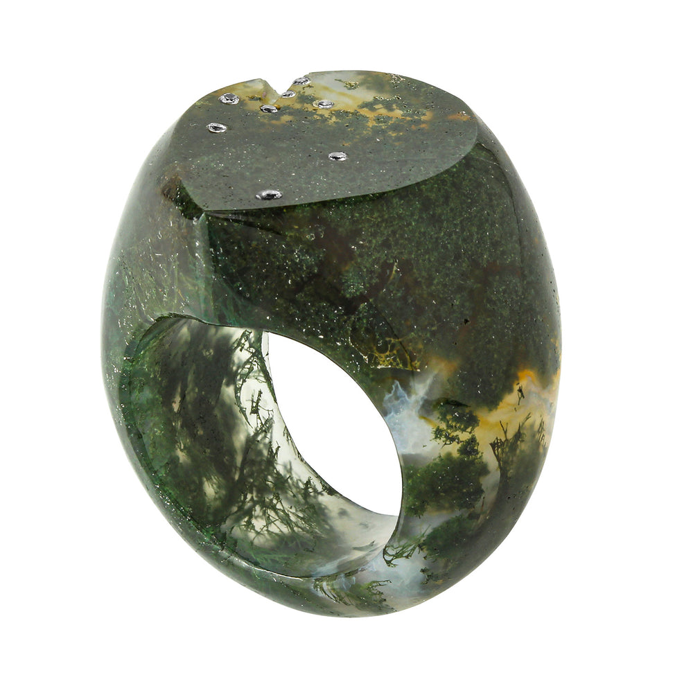 Celestial Moss Agate Signet Ring - Wide