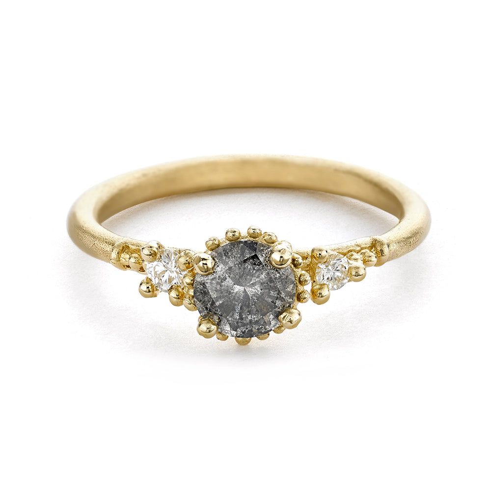 Front-facing view of Grey Diamond Beaded Solitaire Ring by Ruth Tomlinson