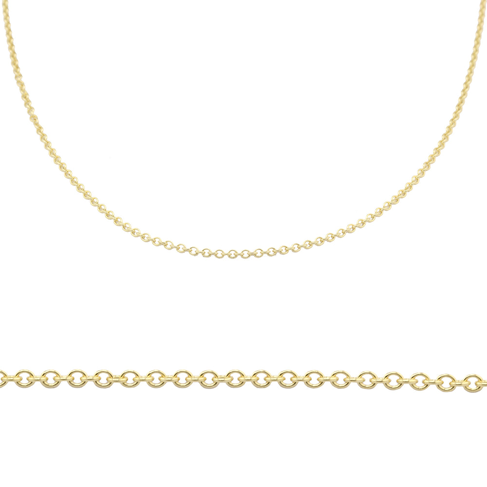 Detail views of 18k yellow gold cable chain.