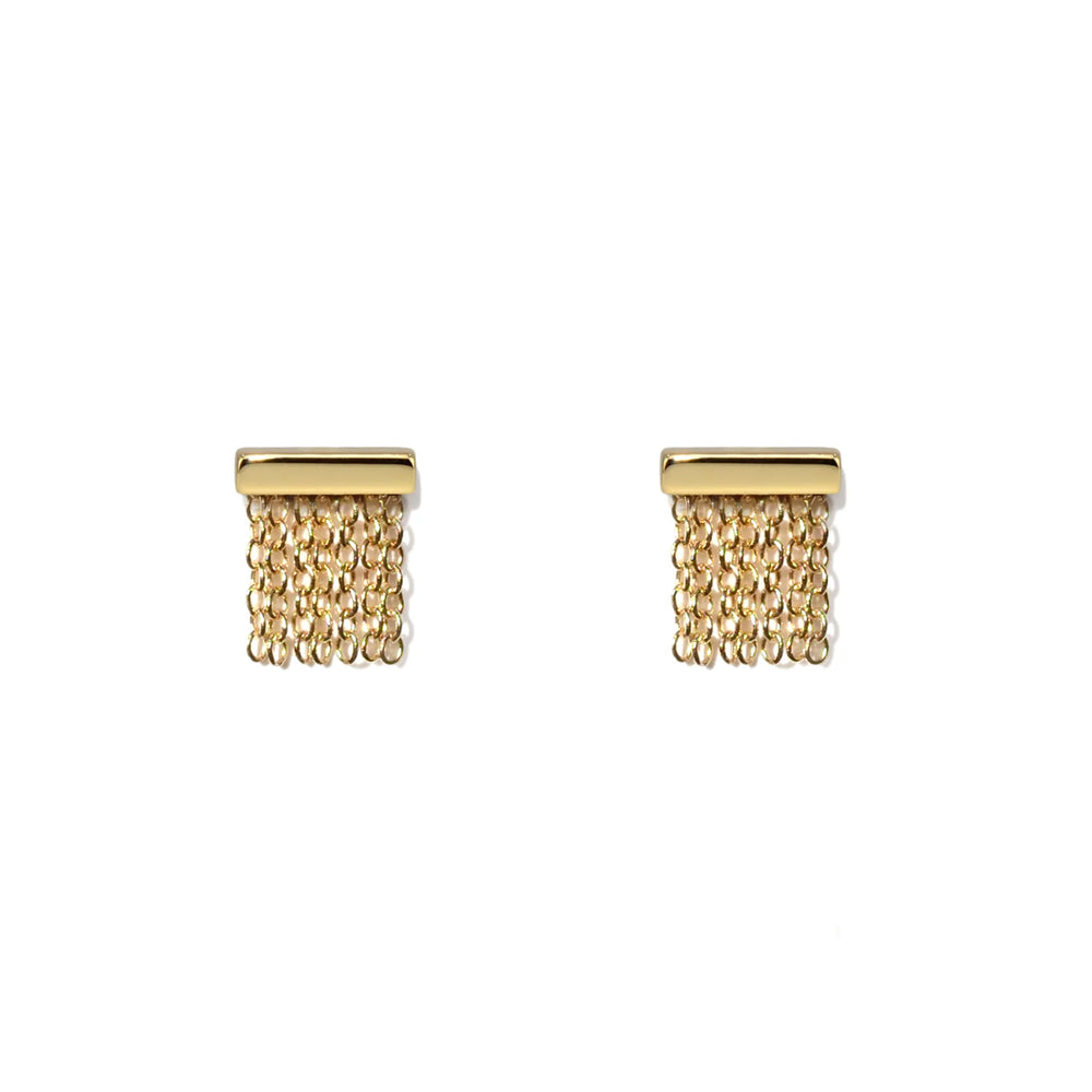 Front-facing view of Small Fringe Studs in 14k Yellow Gold by Andrea Blais.
