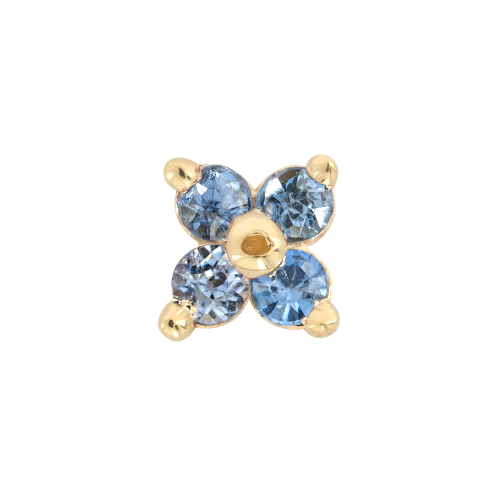 Front-facing view of Clover Stud with light-blue sapphires by Ruta Reifen.