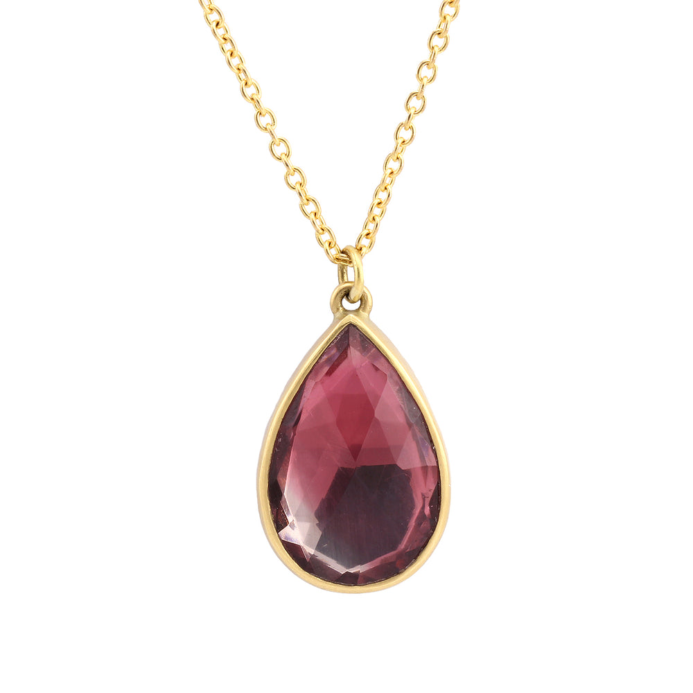 Detail view of Coppery Tourmaline Tear Drop Necklace by Lola Brooks