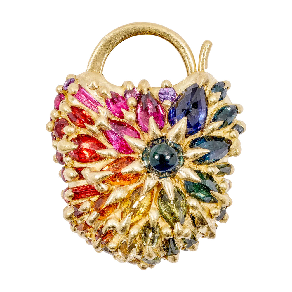Front view of Large Sapphire Encrusted Padlock Necklace by Polly Wales