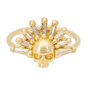 Angled view of Ixchel Skull Halo Ring by Polly Wales