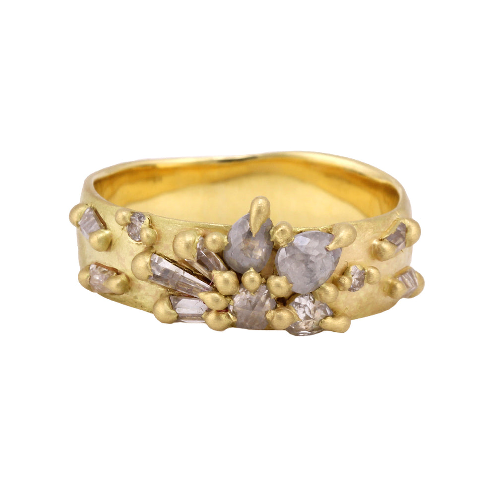 Front-facing view of White Diamond Lotus Ring by Polly Wales.