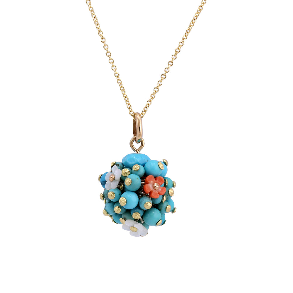 Front-facing view of Allium Turquoise and Coral Charm by Stephen Dove