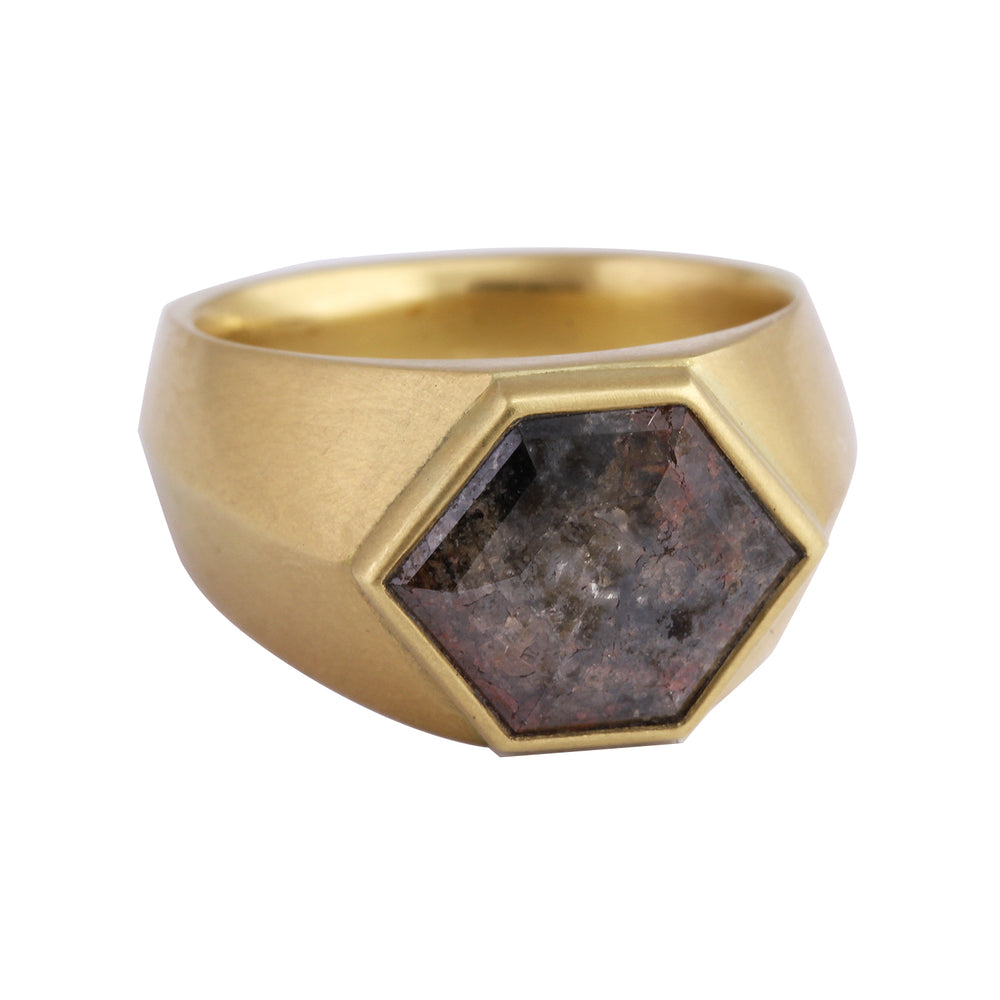 Angled-front view of Hexy Swamp Diamond Signet Ring by Lola Brooks