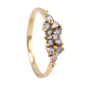 Angled view of Trandafir Ring with salt and pepper diamonds by Ruta Reifen