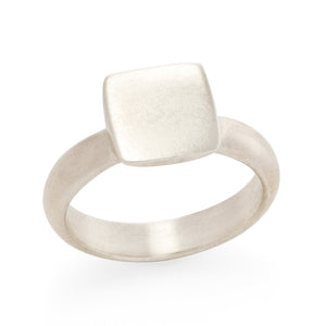 Angled view of Square Signet Ring in sterling silver by Betsy Barron Jewellery