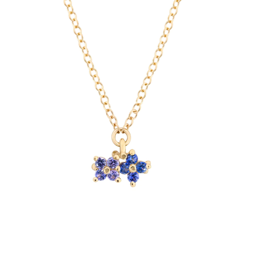 Detail view of Two O'Clover Necklace with blue sapphires by Ruta Reifen