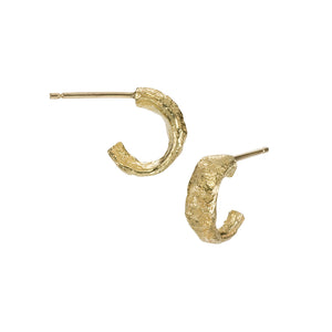 Angled view of Small Molten Hoop earrings by Betsy Barron Jewellery
