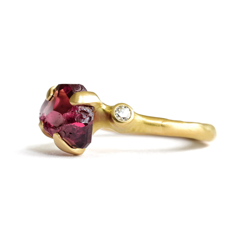 Alternate side view of Rhodolite Garnet Rough Luxe Ring by Johnny Ninos