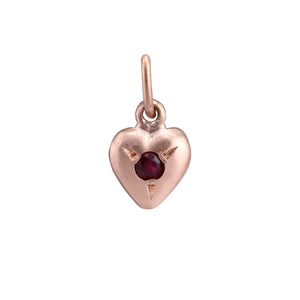 
            
                Load image into Gallery viewer, Front-facing view of Puff Heart Charm in 14k rose gold with ruby by Betsy Barron
            
        