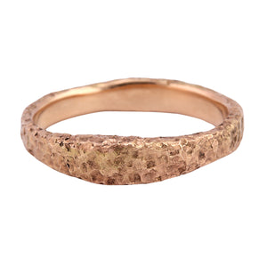 Front facing view of 14k rose gold narrow lava band by Betsy Barron Jewellery