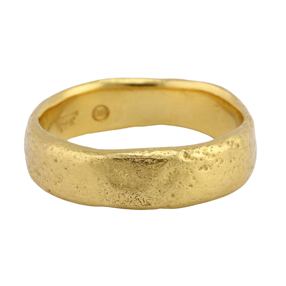 Front-facing view of Wide Molten Band in 22k yellow gold by Betsy Barron Jewellery