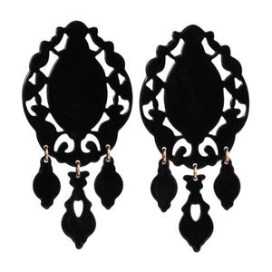 Front-facing view of Black Chandelier Earrings by Ashley Buchnanan