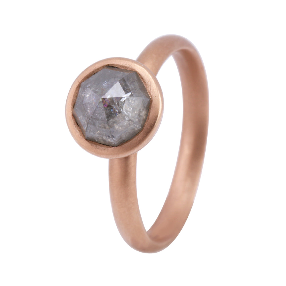 
            
                Load image into Gallery viewer, Angled view of Kelsey with Grey Diamond in rose gold by Betsy Barron
            
        