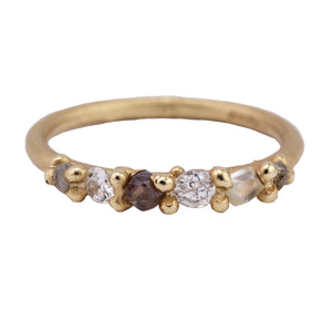 Front-facing view of Raw Five Stone Mixed Diamond Ring by Ruth Tomlinson