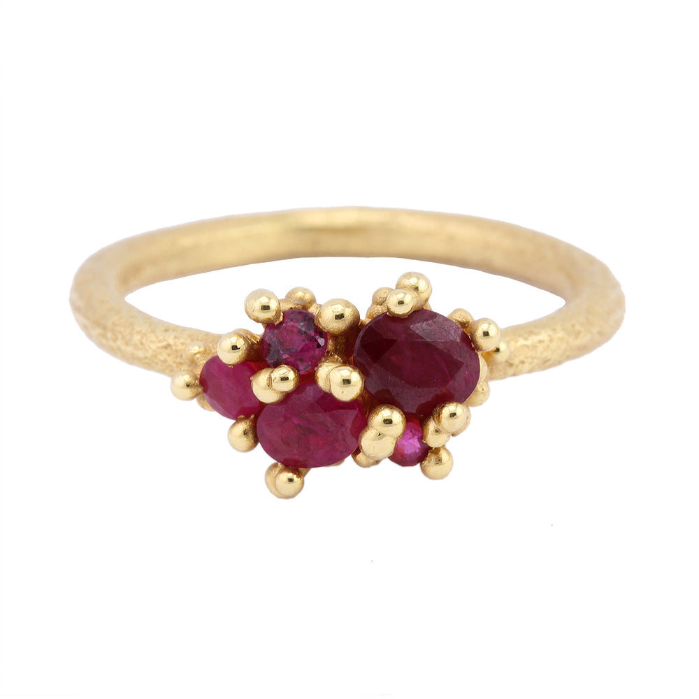 Front-facing view of Ruby Cluster Ring by Ruth Tomlinson