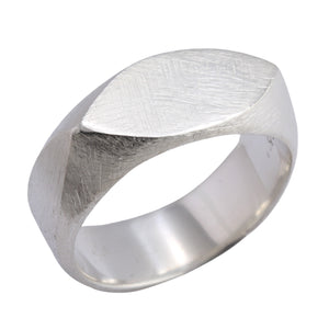 Angled view of JB ring in sterling silver by Betsy Barron