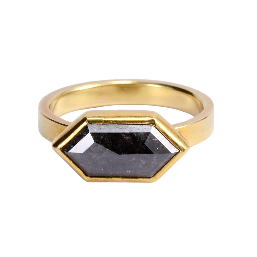 Grey Diamond Hexagon East West Ring