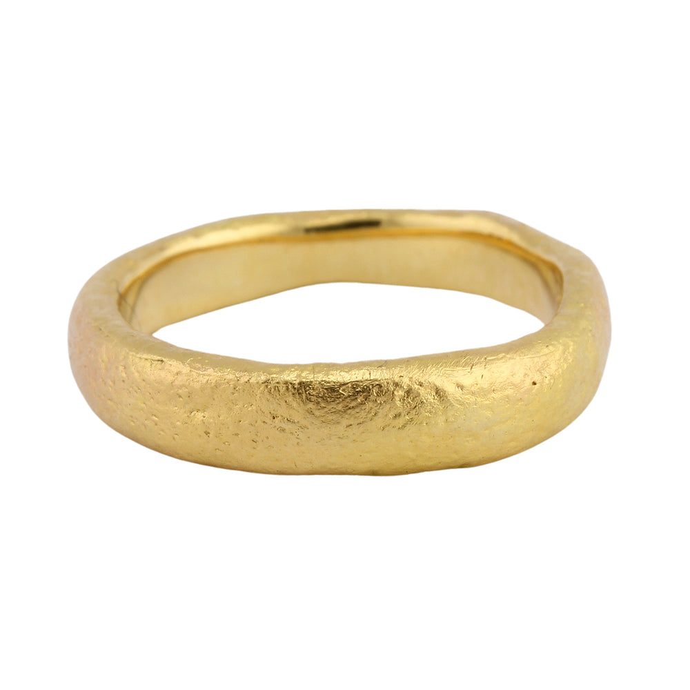 Front-facing view of Narrow Molten Band in 22k yellow gold by Betsy Barron