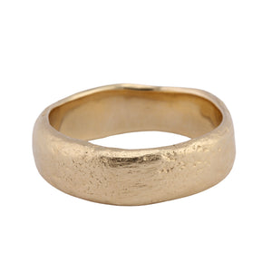 Front-facing view of Wide Molten Band in 10k yellow gold by Betsy Barron Jewellery