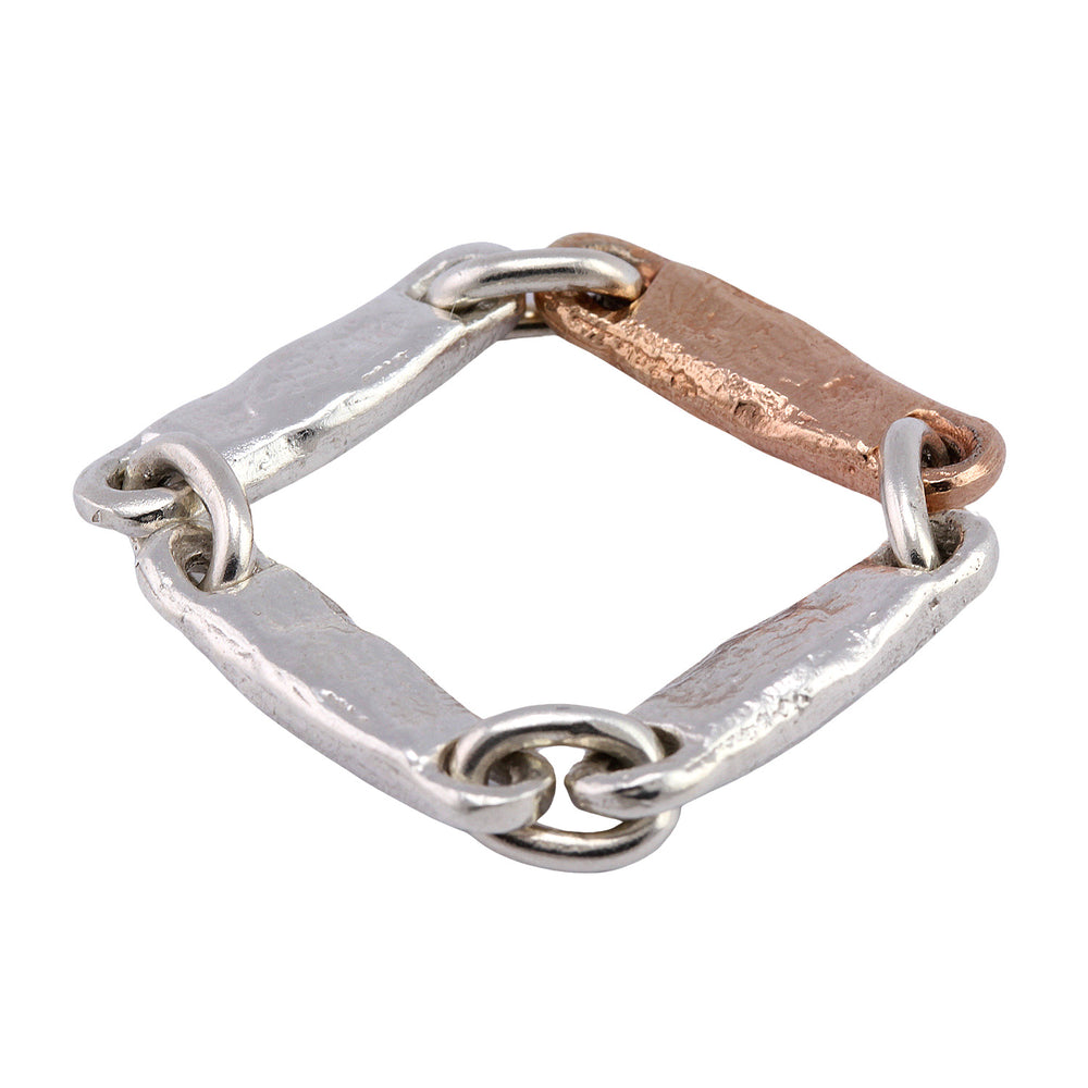 Jason ring in sterling silver with one 14k rose gold link by Betsy Barron