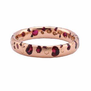 Front-facing view of Rose Gold Ruby Sapphire Confetti Ring by Polly Wales