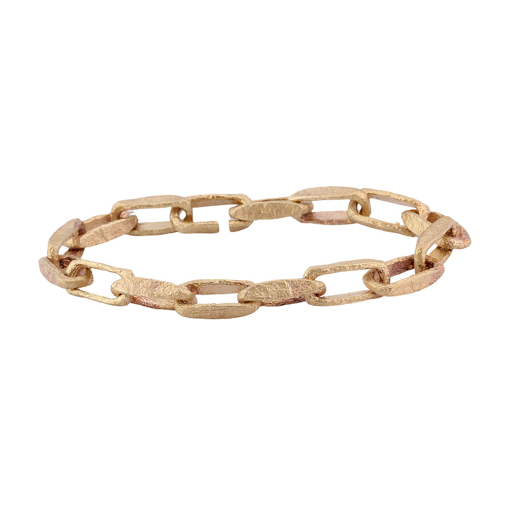 Angled view of Desmond bracelet in 10k yellow gold by Betsy Barron