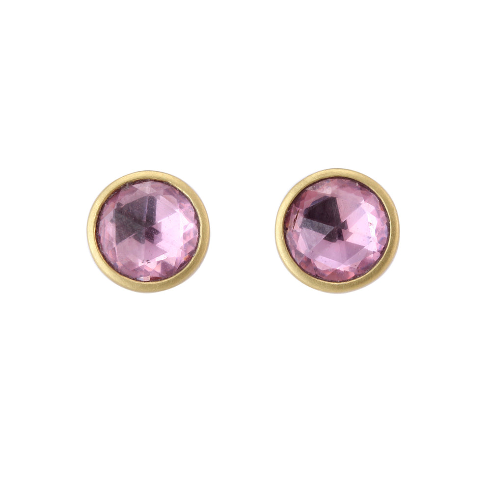 Front-facing view of Rosy Pink Sapphire Studs by Lola Brooks