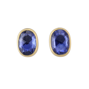 
            
                Load image into Gallery viewer, Front-facing view of Oval Blue Sapphire Studs by Lola Brooks
            
        