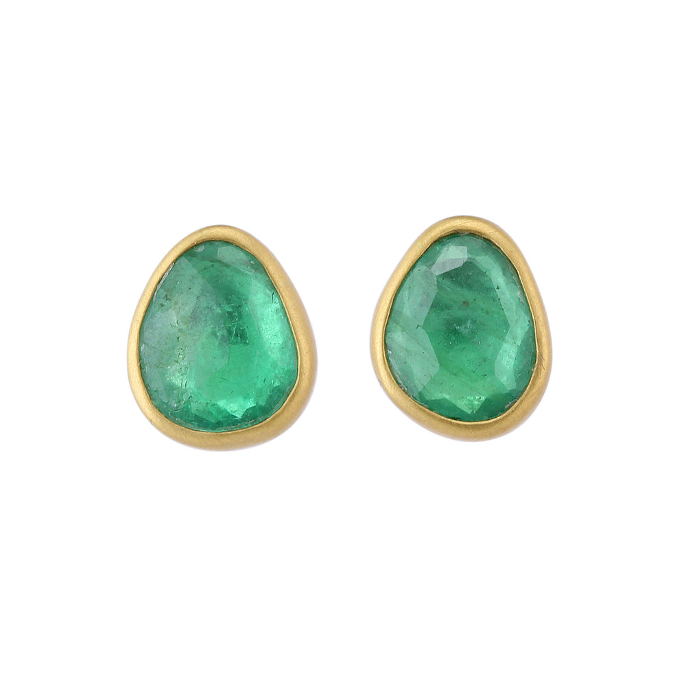 
            
                Load image into Gallery viewer, Front-facing view of Emerald Pebble Stud Earrings by Lola Brooks
            
        