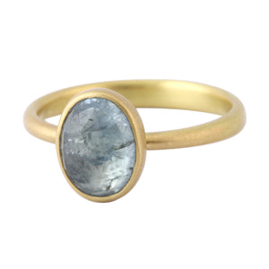 Angled view of Pale Blue Umbra Sapphire Oval Ring by Lola Brooks