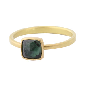 
            
                Load image into Gallery viewer, Angled view of Blue/Green Sapphire Cushion Ring by Lola Brooiks
            
        
