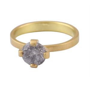Angled view of Prong Set Brilliant Grey Diamond Ring by Lola Brooks