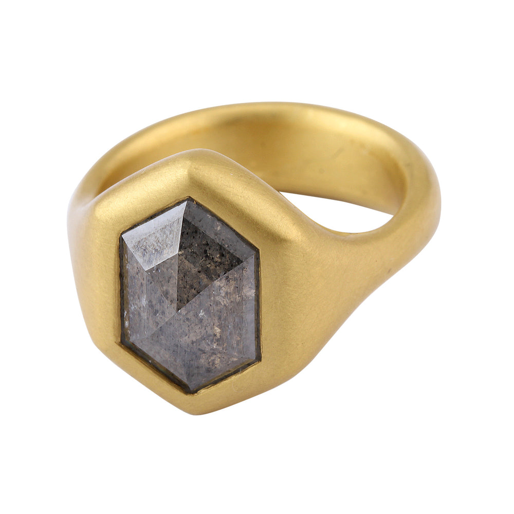Angled view of Large Hexagonal Grey Diamond Ring by Lola Brooks
