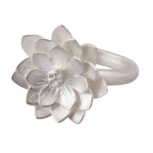 Angled view of Sterling Silver Small Lotus Ring by Elise Moran