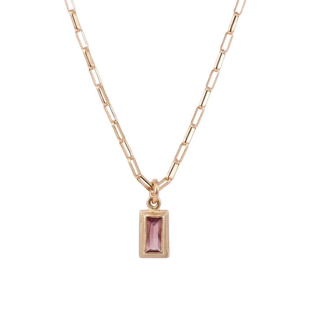 Detail view of Pink Tourmaline Baguette Necklace by Monica Riley