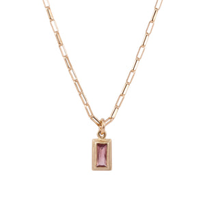 Detail view of Pink Tourmaline Baguette Necklace by Monica Riley