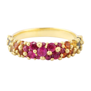 Angled view of Hot Pink Rainbow River Ring by Polly Wales.