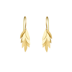 Front-facing view of Small Golden Leaf Earrings by Sia Taylor