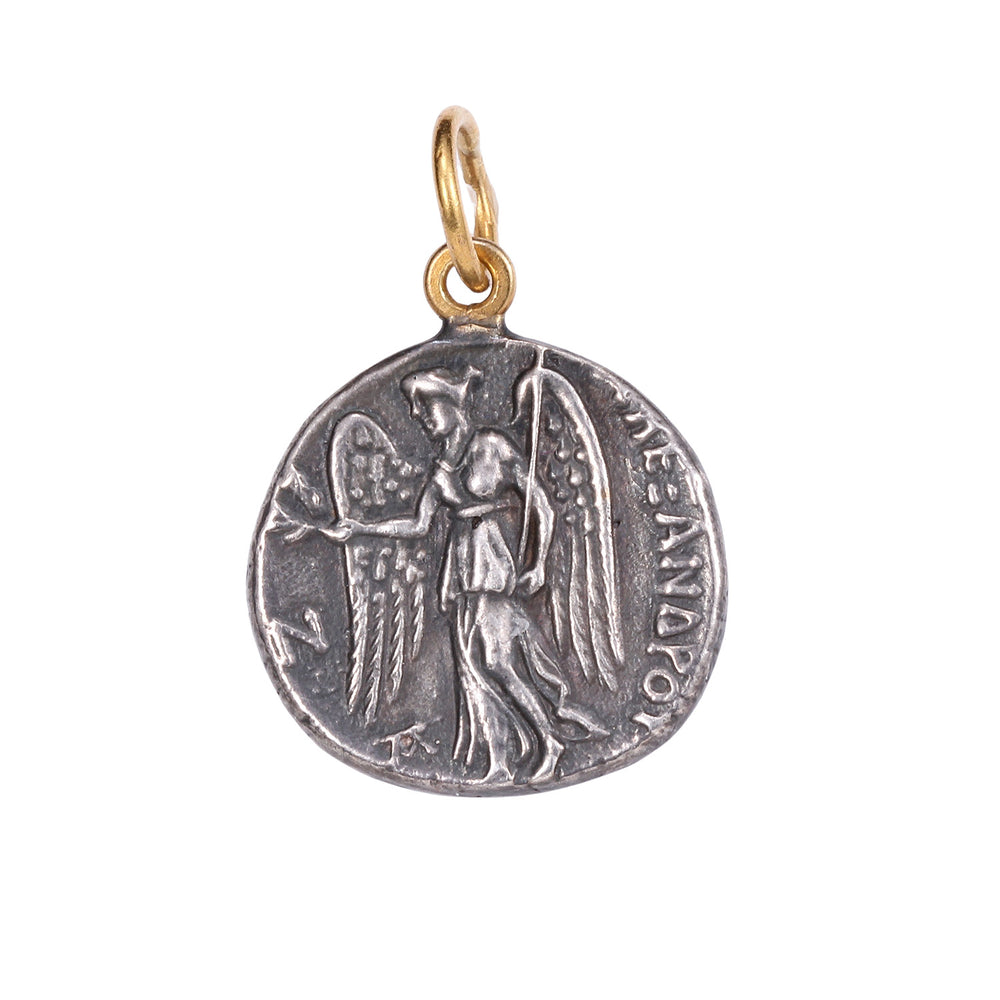 Back-side view of Gold and Silver Athena Pendant with Diamond by Prehistoric Works