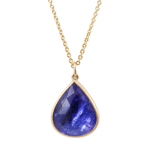 Detail view of Tanzanite Tear Drop Necklace by Lola Brooks.