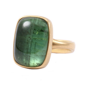 Angled-front view of Minty Cushion Tourmaline Ring by Lola Brooks