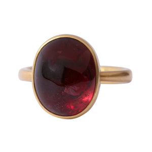 Front-angled view of Tart Cherry Oval Tourmaline Ring by Lola Brooks