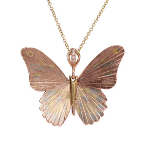 Detail view of Pink Troides Helena Birdwing Necklace by James Banks