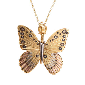 Detail view of Golden Goliath Birdwing Butterfly Necklace on Opening Bail by James Banks